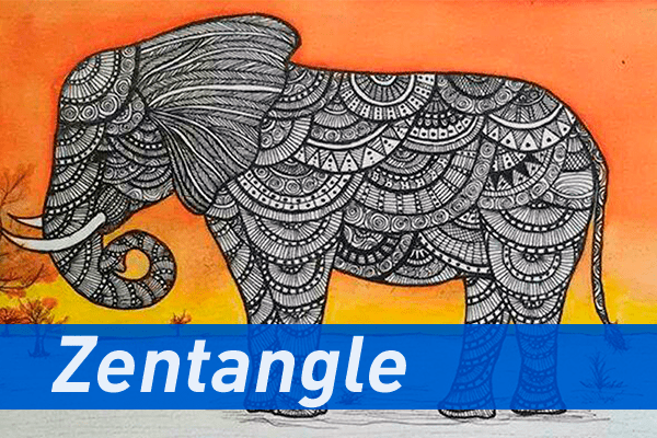 Desenho de Elefante do tipo Zentangle